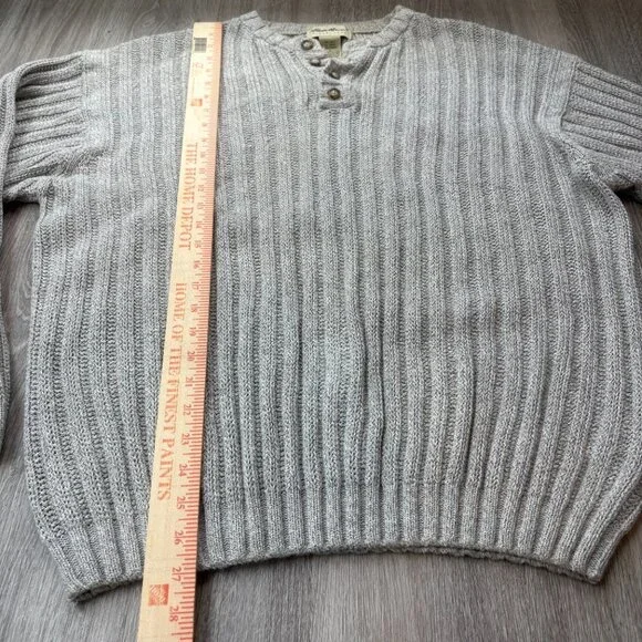 Eddie Bauer Men's L Heather Grey 100% Cotton Ribbed Knit 3-Button Henley Sweater - Picture 4 of 9
